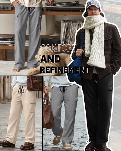 Neer 3 Pack Men's Baggy Cargo Sweatpants Wide Leg Straight Drawstring Open Bottom Joggers S-3XL Lounge Pants with Pockets in Saudi Arabia