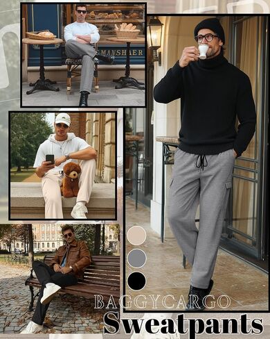 Neer 3 Pack Men's Baggy Cargo Sweatpants Wide Leg Straight Drawstring Open Bottom Joggers S-3XL Lounge Pants with Pockets in Saudi Arabia