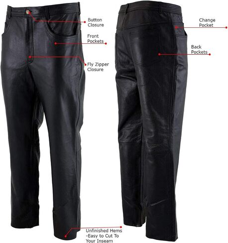 Milwaukee Leather LKM5716 Men's Classic Black Premium Leather Fitted Casual Biker Leather Pants - 34 in Saudi Arabia
