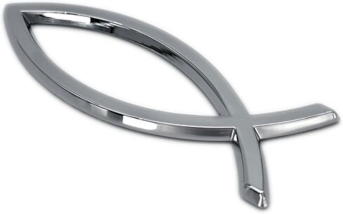 Elektroplate Christian Fish Chrome جميع الشعار المعدني للسيارات والشاحنات وجميع السيارات | ملاءمة عالمية في 4 "× 1.4" | مقاومة للطقس in Kuwait