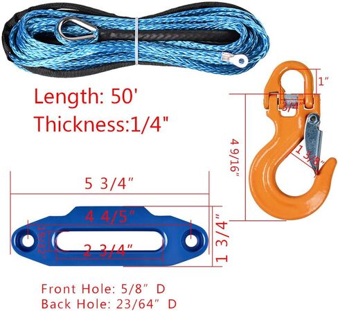 50ft × 1/4 بوصة خطوة الحبل الاصطناعية الاصطناعية القوية 6400 رطل و 4/5 بوصة من الألومنيوم الصقور فيرليد مع خطاف الصلب الأصفر المزور لاسترداد UTV ATV Truck in Saudi Arabia