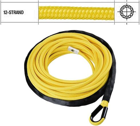 50 feet x 1/4 inch Yellow 7000lbs Synthetic Winch Line Cable Rope with Black Rock Heat Guard and Rubber Stopper for Truck ATV UTV SUV in Saudi Arabia