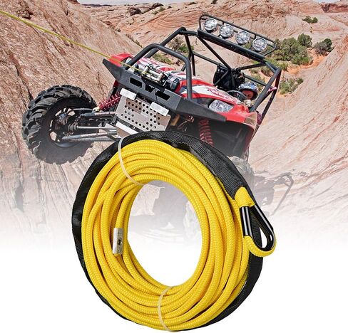 50 feet x 1/4 inch Yellow 7000lbs Synthetic Winch Line Cable Rope with Black Rock Heat Guard and Rubber Stopper for Truck ATV UTV SUV in Saudi Arabia
