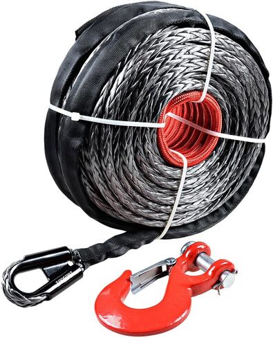 95 feet x 3/8 inch Black Synthetic Winch Rope with Red Hook and 10 inch Anodized Red Hawse Fairlead for Recovery Truck ATV UTV in Kuwait
