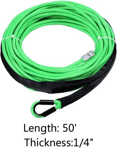 50' x 1/4" Bright Green 7000lbs Synthetic Winch Line Cable Rope with Black Rock Heat Guard for Truck ATV UTV SUV in Saudi Arabia