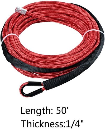 50 feet x 1/4 inch Red 7000lbs Synthetic Winch Line Cable Rope with Black Rock Heat Guard and Rubber Stopper for Truck ATV UTV SUV in Saudi Arabia