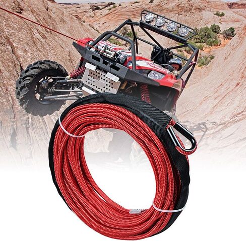 50 feet x 1/4 inch Red 7000lbs Synthetic Winch Line Cable Rope with Black Rock Heat Guard and Rubber Stopper for Truck ATV UTV SUV in Saudi Arabia