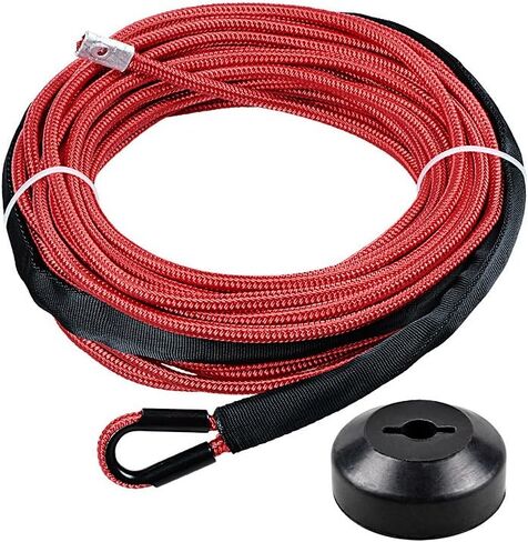 50 feet x 1/4 inch Red 7000lbs Synthetic Winch Line Cable Rope with Black Rock Heat Guard and Rubber Stopper for Truck ATV UTV SUV in Saudi Arabia