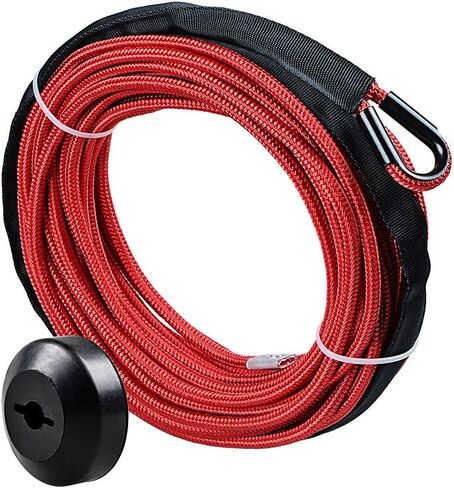 50 feet x 1/4 inch Red 7000lbs Synthetic Winch Line Cable Rope with Black Rock Heat Guard and Rubber Stopper for Truck ATV UTV SUV in Saudi Arabia