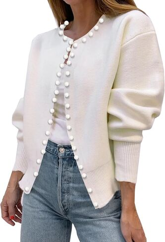 Kedera Womens Casual Cardigan Sweater Elegant Long Sleeve Oversized Pullover Knit Sweater with Pearls in Kuwait