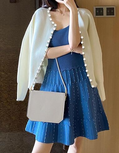 Kedera Womens Casual Cardigan Sweater Elegant Long Sleeve Oversized Pullover Knit Sweater with Pearls in Kuwait