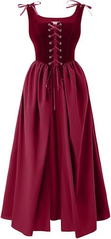 Gothic Renaissance Corset Overdress - Adjustable Medieval Peasant Dress with Pockets for LARP Halloween in Kuwait