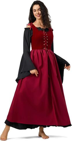 Gothic Renaissance Corset Overdress - Adjustable Medieval Peasant Dress with Pockets for LARP Halloween in Kuwait