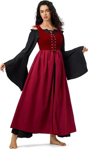 Gothic Renaissance Corset Overdress - Adjustable Medieval Peasant Dress with Pockets for LARP Halloween in Kuwait