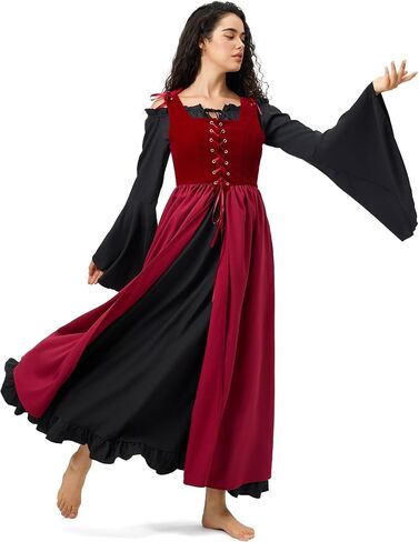 Gothic Renaissance Corset Overdress - Adjustable Medieval Peasant Dress with Pockets for LARP Halloween in Kuwait