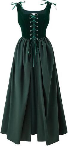 Gothic Renaissance Corset Overdress - Adjustable Medieval Peasant Dress with Pockets for LARP Halloween in Kuwait