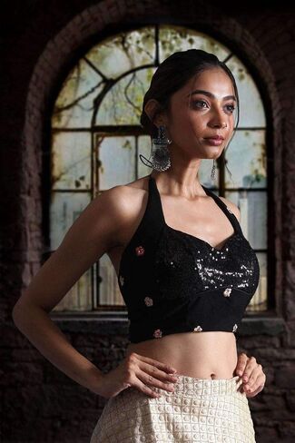 Women's Readymade Indian Style Stitched Designer Party Wear Bollywood Padded Blouse for Saree Crop Top Choli in Saudi Arabia