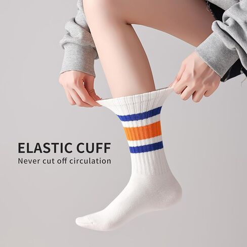 Striped Crew Socks - Retro Sport Socks for Men/Women - Breathable Cotton, Seamless Comfort in Saudi Arabia