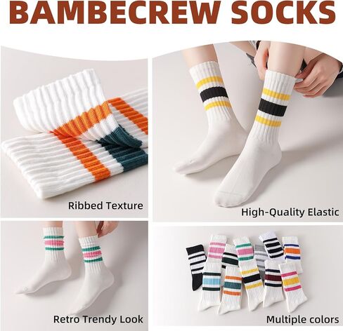 Striped Crew Socks - Retro Sport Socks for Men/Women - Breathable Cotton, Seamless Comfort in Saudi Arabia