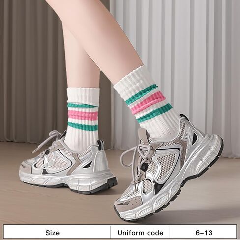 Striped Crew Socks - Retro Sport Socks for Men/Women - Breathable Cotton, Seamless Comfort in Saudi Arabia