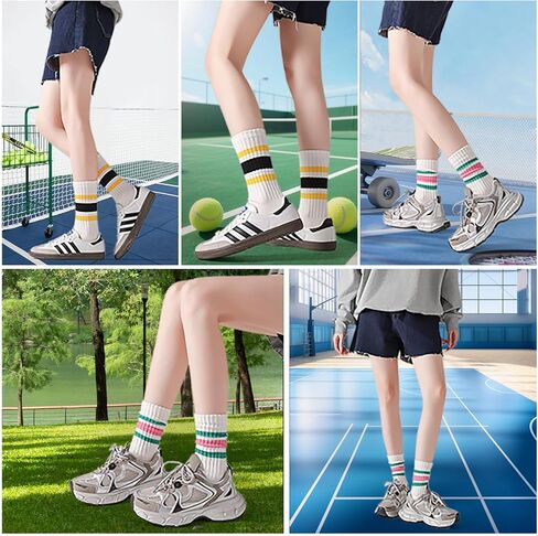 Striped Crew Socks - Retro Sport Socks for Men/Women - Breathable Cotton, Seamless Comfort in Saudi Arabia