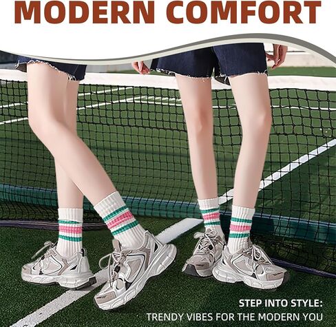 Striped Crew Socks - Retro Sport Socks for Men/Women - Breathable Cotton, Seamless Comfort in Saudi Arabia