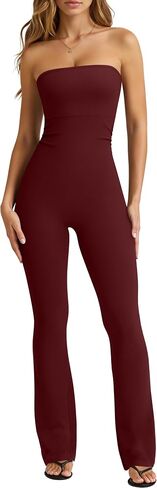 OQQ Womens Jumpsuits Tube Strapless With Removeable Bra One Piece Outfits Ruched Classic-Fit Jumpsuits in Saudi Arabia