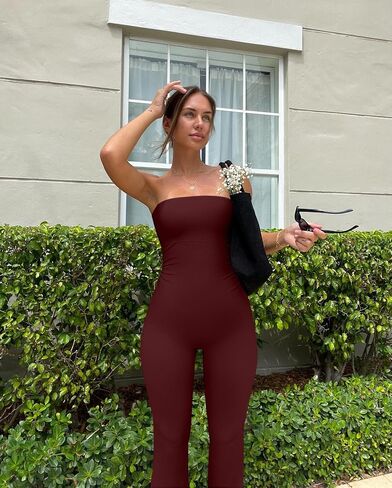 OQQ Womens Jumpsuits Tube Strapless With Removeable Bra One Piece Outfits Ruched Classic-Fit Jumpsuits in Saudi Arabia