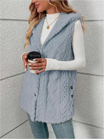 SOLY HUX Women's Button Down Fleece Hooded Outerwear Vests Sleeveless Cardigan Coat Fall Winter Clothes in Saudi Arabia
