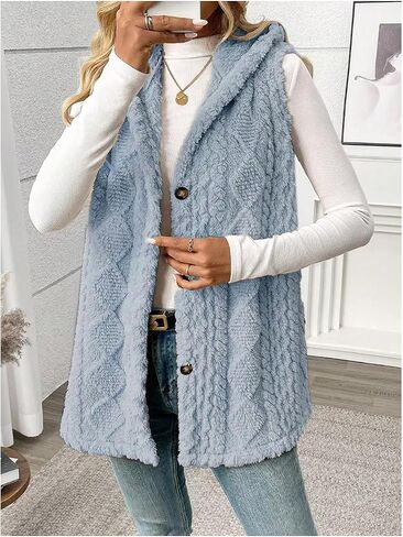 SOLY HUX Women's Button Down Fleece Hooded Outerwear Vests Sleeveless Cardigan Coat Fall Winter Clothes in Saudi Arabia