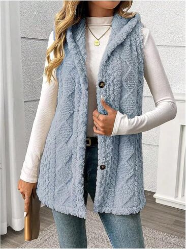 SOLY HUX Women's Button Down Fleece Hooded Outerwear Vests Sleeveless Cardigan Coat Fall Winter Clothes in Saudi Arabia