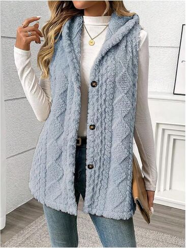 SOLY HUX Women's Button Down Fleece Hooded Outerwear Vests Sleeveless Cardigan Coat Fall Winter Clothes in Saudi Arabia