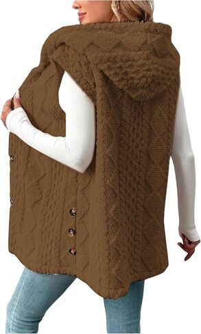 SOLY HUX Women's Button Down Fleece Hooded Outerwear Vests Sleeveless Cardigan Coat Fall Winter Clothes in Saudi Arabia