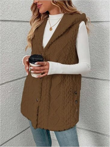 SOLY HUX Women's Button Down Fleece Hooded Outerwear Vests Sleeveless Cardigan Coat Fall Winter Clothes in Saudi Arabia