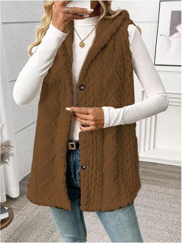 SOLY HUX Women's Button Down Fleece Hooded Outerwear Vests Sleeveless Cardigan Coat Fall Winter Clothes in Saudi Arabia