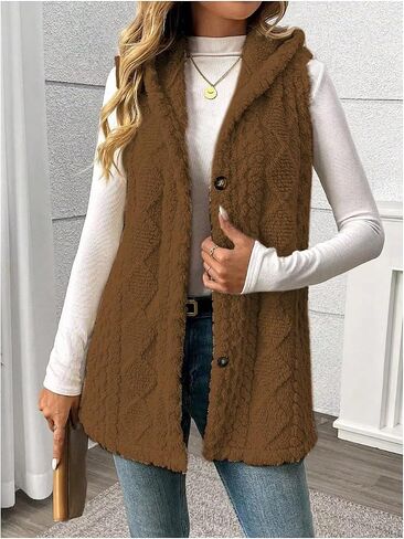 SOLY HUX Women's Button Down Fleece Hooded Outerwear Vests Sleeveless Cardigan Coat Fall Winter Clothes in Saudi Arabia