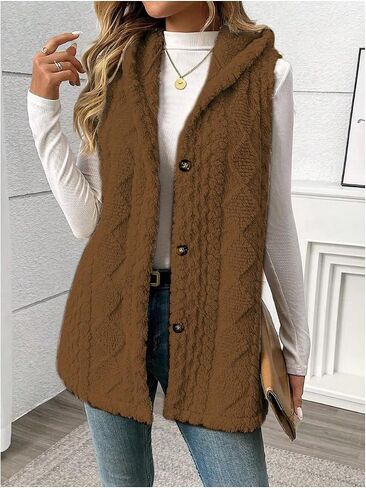 SOLY HUX Women's Button Down Fleece Hooded Outerwear Vests Sleeveless Cardigan Coat Fall Winter Clothes in Saudi Arabia