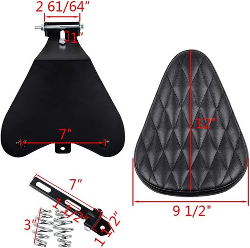 Motorcycle 3" Synthetic Leather Diamond Solo Seat w/Springs + Sliding T-Bar + Swivel Bracket Mounting Kit in Saudi Arabia