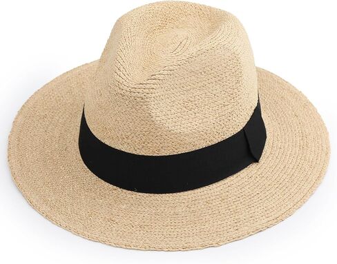 قبعة Raffia Straw Fedora للنساء والرجال ، الحماية من أشعة الشمس على الشاطئ الصيفي ، تصميم قابل للتعديل قابل للتعديل in Kuwait