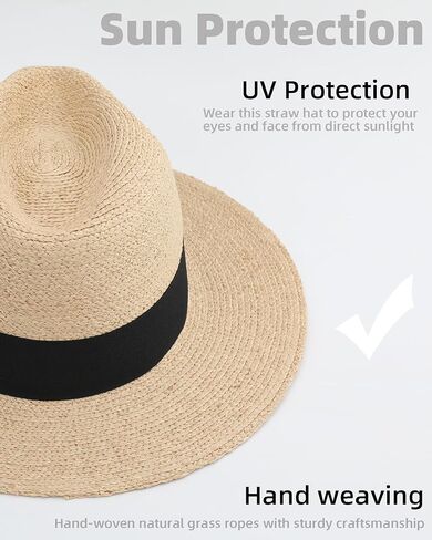 قبعة Raffia Straw Fedora للنساء والرجال ، الحماية من أشعة الشمس على الشاطئ الصيفي ، تصميم قابل للتعديل قابل للتعديل in Kuwait
