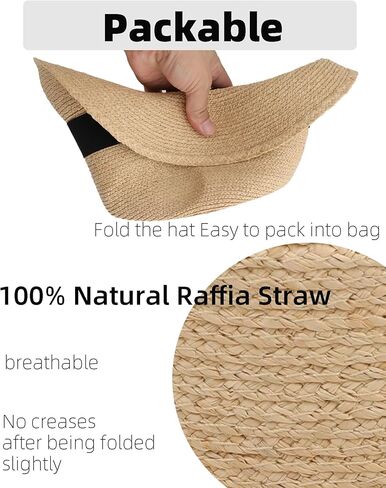 قبعة Raffia Straw Fedora للنساء والرجال ، الحماية من أشعة الشمس على الشاطئ الصيفي ، تصميم قابل للتعديل قابل للتعديل in Kuwait