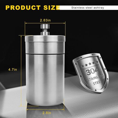 Car Ashtray with Lid, Stainless Steel Smokeless Ash Tray Windproof Extinguished Butt Bucket, Portable Detachable Cigarette Ashtray for Car Cup Holder Home Office Travel (Black) in Kuwait