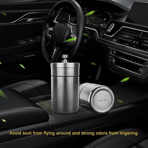 Car Ashtray with Lid, Stainless Steel Smokeless Ash Tray Windproof Extinguished Butt Bucket, Portable Detachable Cigarette Ashtray for Car Cup Holder Home Office Travel (Black) in Kuwait