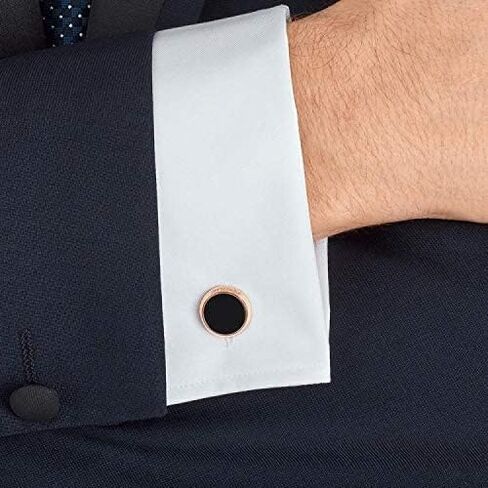 MONTBLANC Cufflinks, Stainless Steel Round, Rose Gold PVD Finish, Onix 116663 in Saudi Arabia