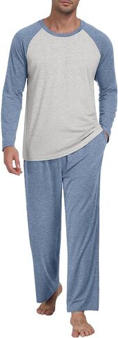 Men's Pajamas Set Sleepwear Pjs Lightweight Long Sleeve Pjs Soft Comfy Sleep Sets with Pockets in Kuwait