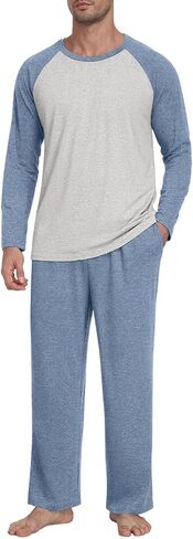 Men's Pajamas Set Sleepwear Pjs Lightweight Long Sleeve Pjs Soft Comfy Sleep Sets with Pockets in Kuwait