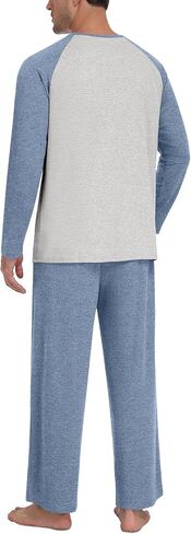 Men's Pajamas Set Sleepwear Pjs Lightweight Long Sleeve Pjs Soft Comfy Sleep Sets with Pockets in Kuwait