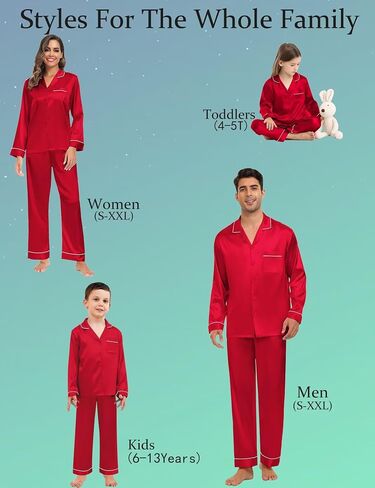 زر مطابقة عائلة SWOMOG أسفل بيجاماس PJS الحرير ساتان الأكمام الطويلة قميص طويل السراويل in Saudi Arabia