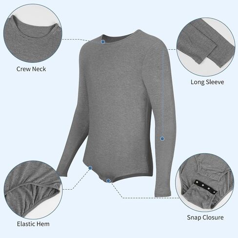MISS MOLY Mens Long Sleeve Bodysuit Pajamas One Piece Crew Neck Romper Body Suit Basic Onesie Shirt in Saudi Arabia