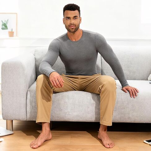 MISS MOLY Mens Long Sleeve Bodysuit Pajamas One Piece Crew Neck Romper Body Suit Basic Onesie Shirt in Saudi Arabia